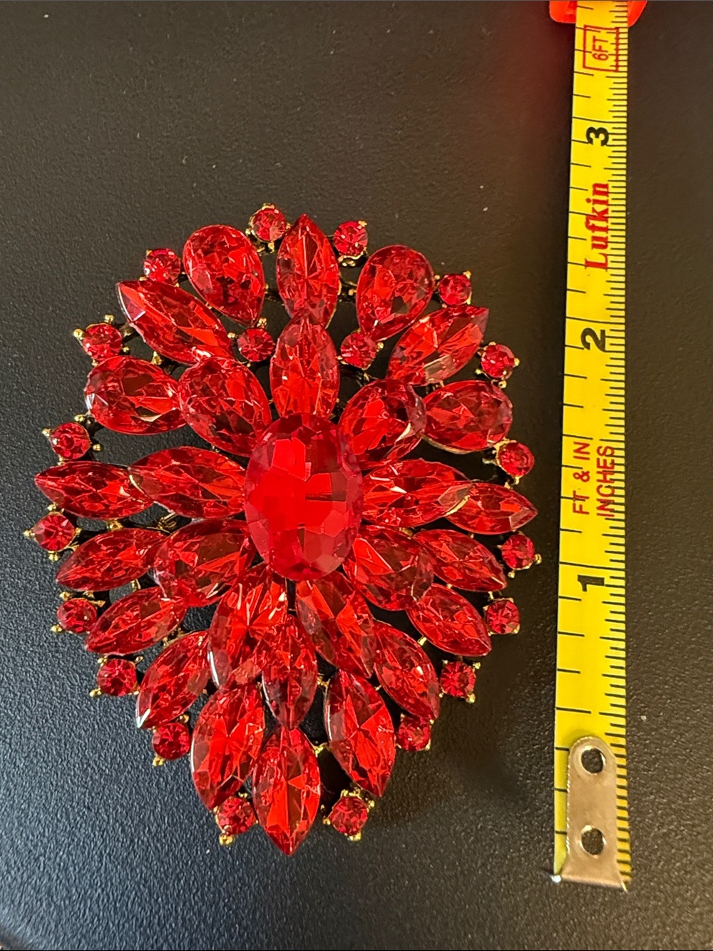 Radiant Red Crystal Floral Brooch for Women